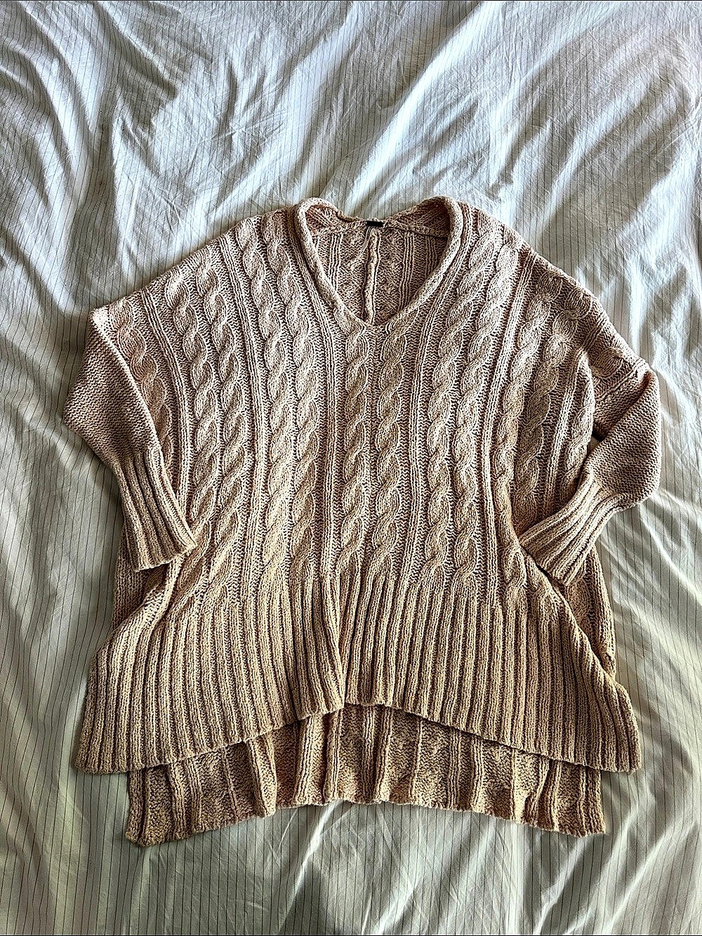 Free People Brookside Tunic Sweater Cable Knit Sweater in Pink - S